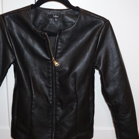 Lulu's Black Vegan Leather Jacket with Gold Zipper! - Picture 4 of 4